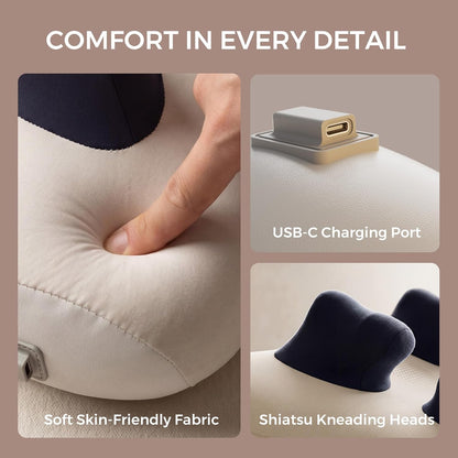 Upgraded Deep Tissue Neck Massager Pillow with Heat, Shiatsu Kneading Neck & Shoulder Massager for Pain Relief, Cordless Portable Massage Pillow for Home Office & Car, Grey & Blue