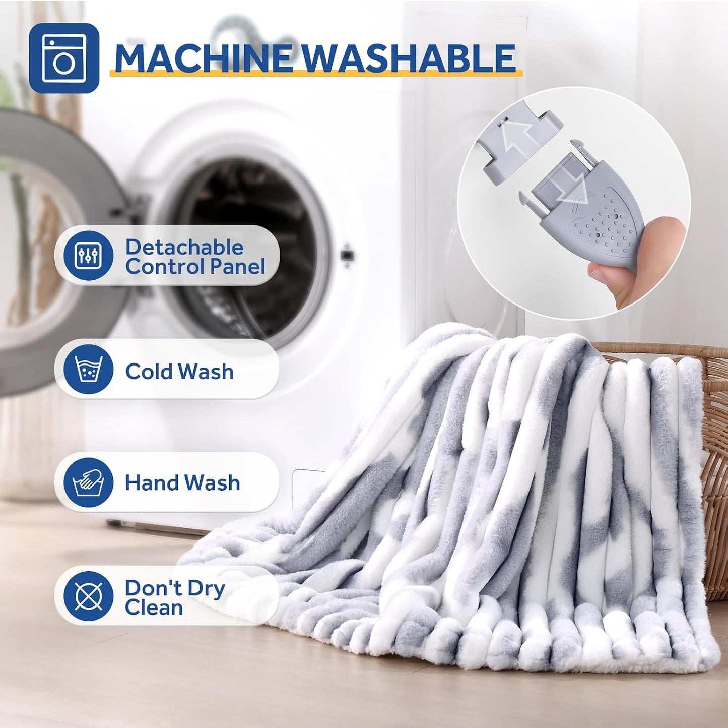 Sealy Electric Blanket Throw Size 50"*60",Super Cozy Faux Fur to Sherpa Reversible Heated Blanket Throw with 6 Heating Levels & 2-10 Hours Auto Off Overheating Protection Machine Washable,Blue White