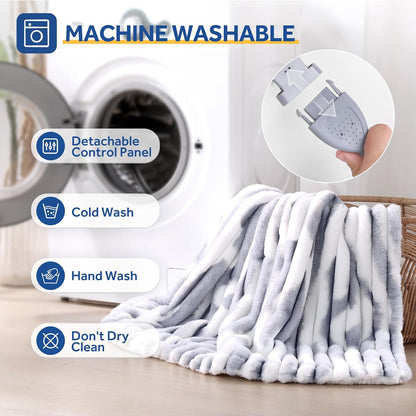 Sealy Electric Blanket Throw Size 50"*60",Super Cozy Faux Fur to Sherpa Reversible Heated Blanket Throw with 6 Heating Levels & 2-10 Hours Auto Off Overheating Protection Machine Washable,Blue White