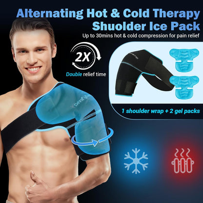 Comfytemp Shoulder Ice Pack Wrap Shoulder Brace Compression Sleeve for Shoulders Pain Relief, 2 Gel Ice Packs for Injuries Reusable, Cold Therapy for Rotator Cuff Recovery, Fathers Day Dad Gifts Men
