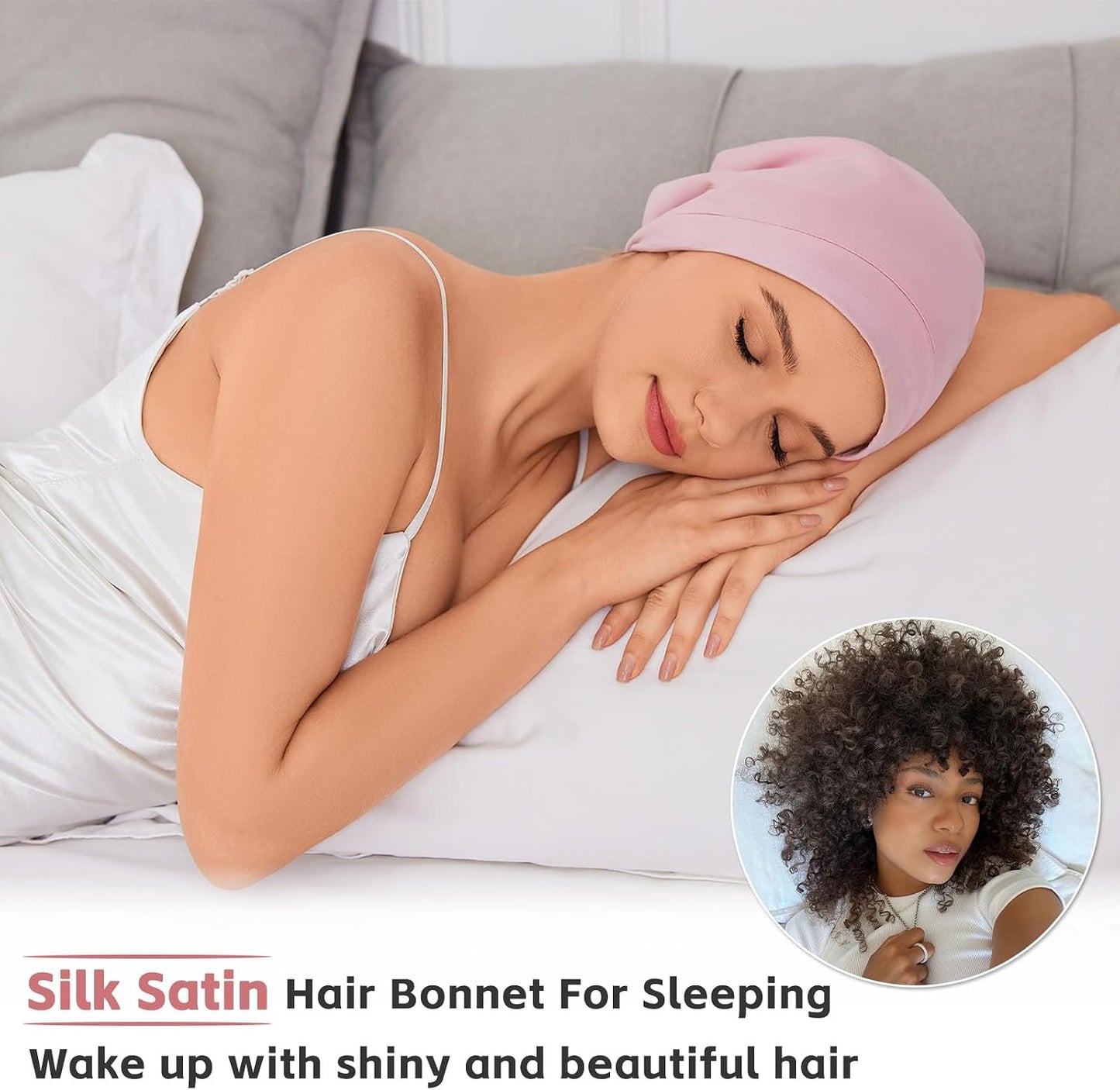 ZHENSILK Silk Bonnet for Sleeping Women, Adjustable Silky Satin Lined Sleep Cap, Silk Hair Wrap Slouch Beanie Hat