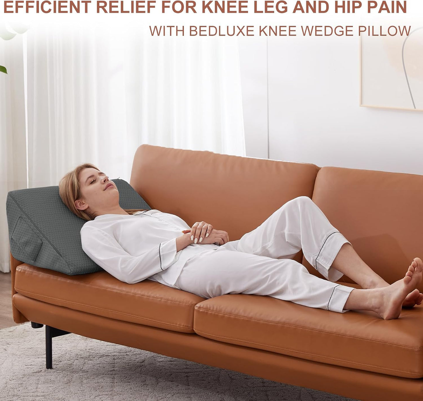Bedluxe Knee Pillow for Back Sleeping, Leg Pillow Knee Wedge Pillow, Memory Foam Wedge Pillows for Legs Post Surgery, Triangle Pillow for Knee Support, Leg Elevation, Knees Hip Back Pain Relief, White