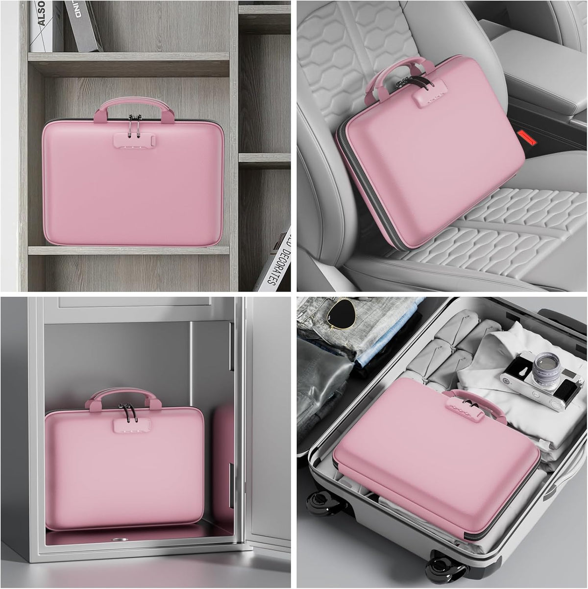 DocSafe Fireproof File Organizer with Lock, Hard-Shell Case Fireproof Document Box with 13 Pocket Accordion File Folder, Portable Home Office Travel Safe Storage for Important Documents Laptop Beige