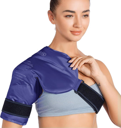 REVIX Shoulder Ice Pack for Rotator Cuff Cold Therapy, Arm Gel Ice Pack for Injuries Reusable, Flexible Cold Compression Wrap for Post-Workout Recovery, Fatigue and Shoulder Discomfort, Blue