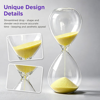 Hourglass, HoveBeaty Black Sand Timer, 15 Minute Hand-Blown Glass