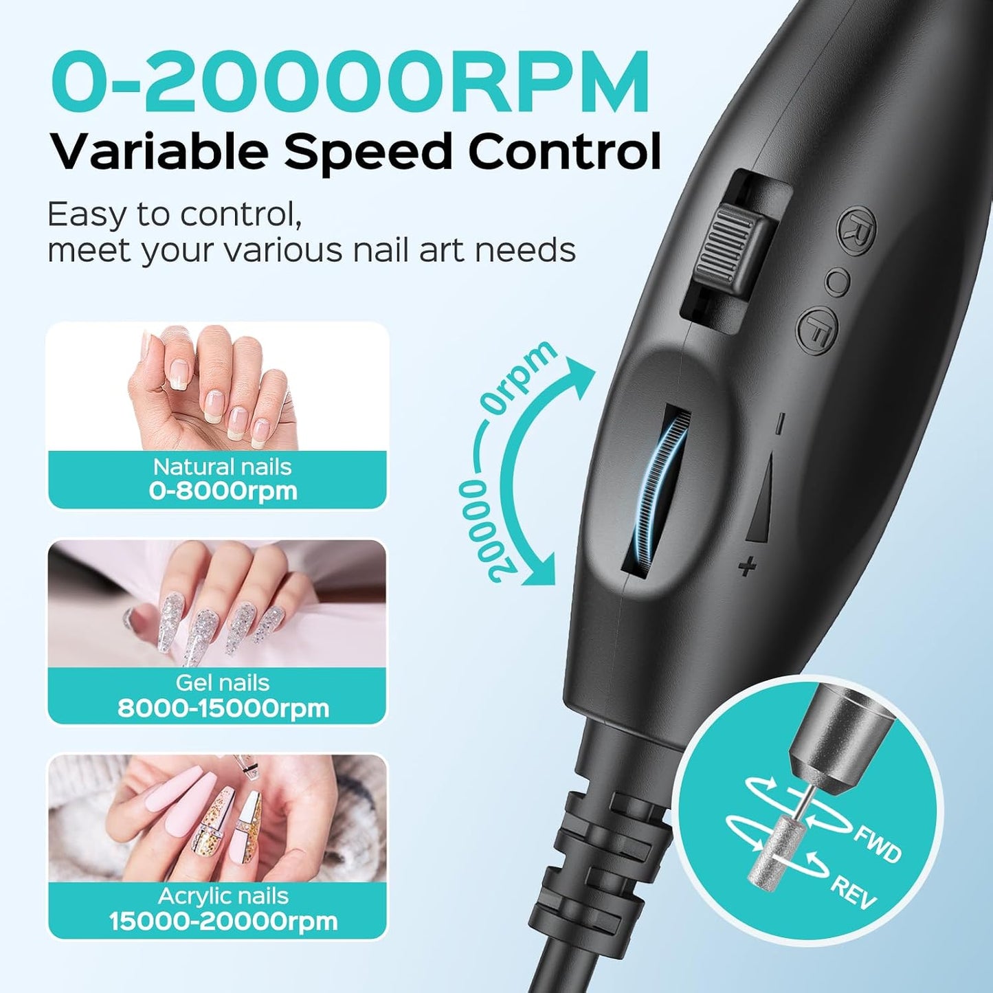 COSLUS C40 Electric Nail Drill File Professional: for Acrylic Gel Dip Powder Nails Portable Nail Machine Kit Manicure Pedicure Tools Polishing Set with Nail Drill Bits Sanding Bands