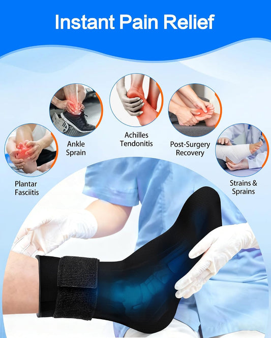 Ankle Ice Pack Wrap for Swelling,Cold/Hot Therapy Ice Pack for Foot,Reusable Gel Ice Compression Socks,for Soothe Plantar Fasciitis,Achilles Tendonitis,Sprained,Pain Relief,for Women & Men,1 Pack