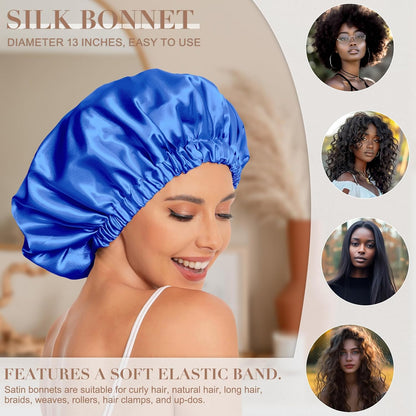 Satin Bonnet Silk Bonnet Hair Bonnet for Sleeping-Slouchy Beanie Hat Satin Sleep Cap for Women's Natural & Curly Hair(Blue Zircon)