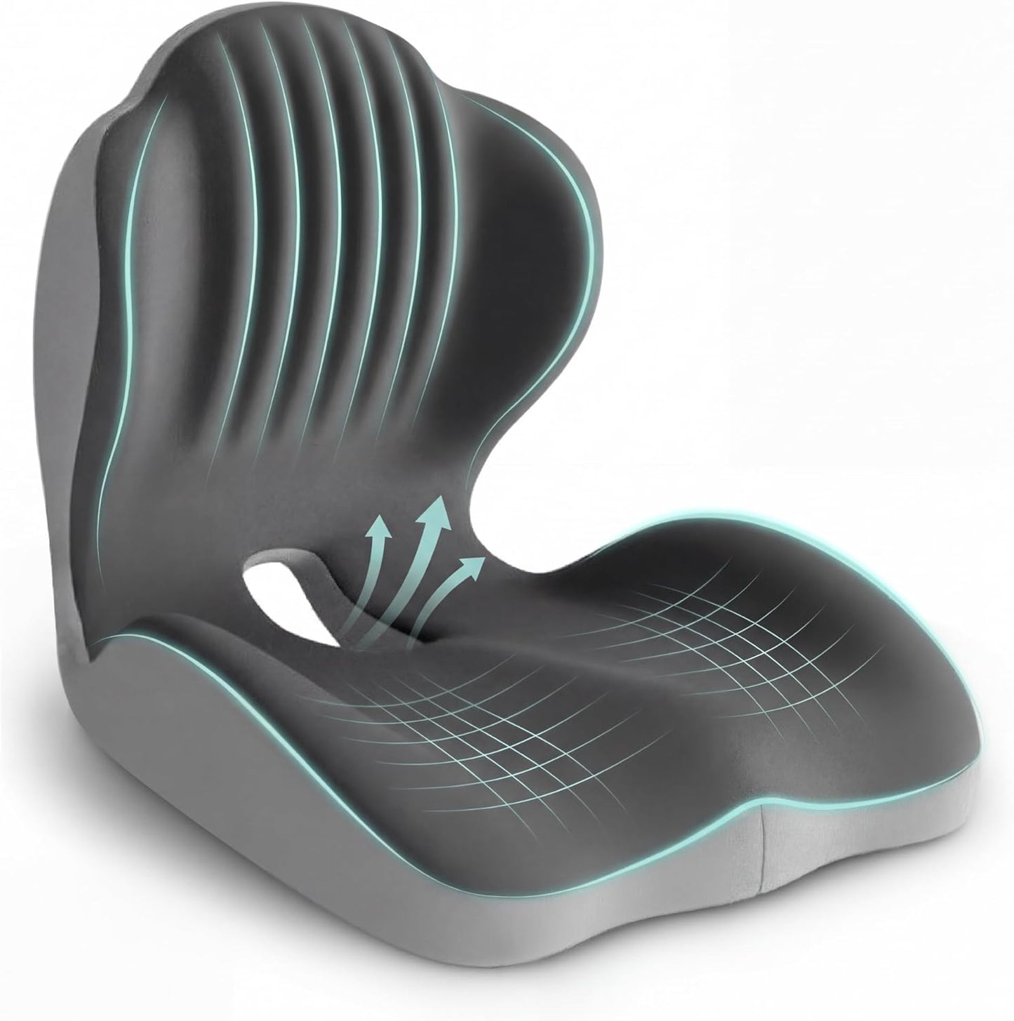 Ergonomic Seat Cushion, Office Chair Seat Cushions with L-Shaped Design, Memory Foam Orthopedic Cushion with Coccyx Hollow, Lumbar Support & Tailbone Pain Relief for Car, Truck, Gaming Chair (Black)