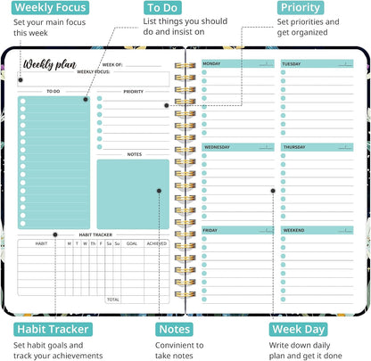 Taja Undated Weekly Planner, To Do List Notebook with Habit Tracker, A5