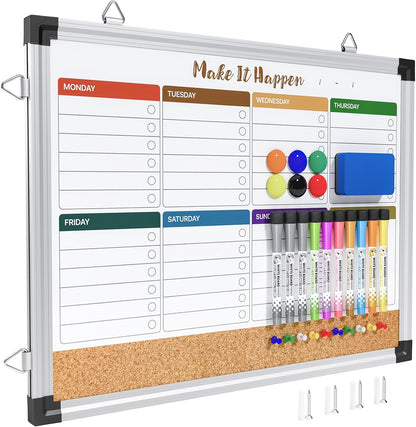 Marsrock Weekly Dry Erase Board, 17"x13", Double Sided, Colorful