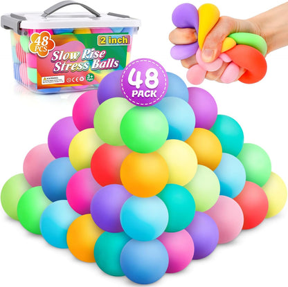 12 Pack Slow Rising Stress Ball,Stress Balls for Kids Adults,Stretchy Fidget Toys for Stress Relief,Hand Therapy Sensory Squishy Ball, Squishy Toys for Kids, Classroom Prize Box Party Favors