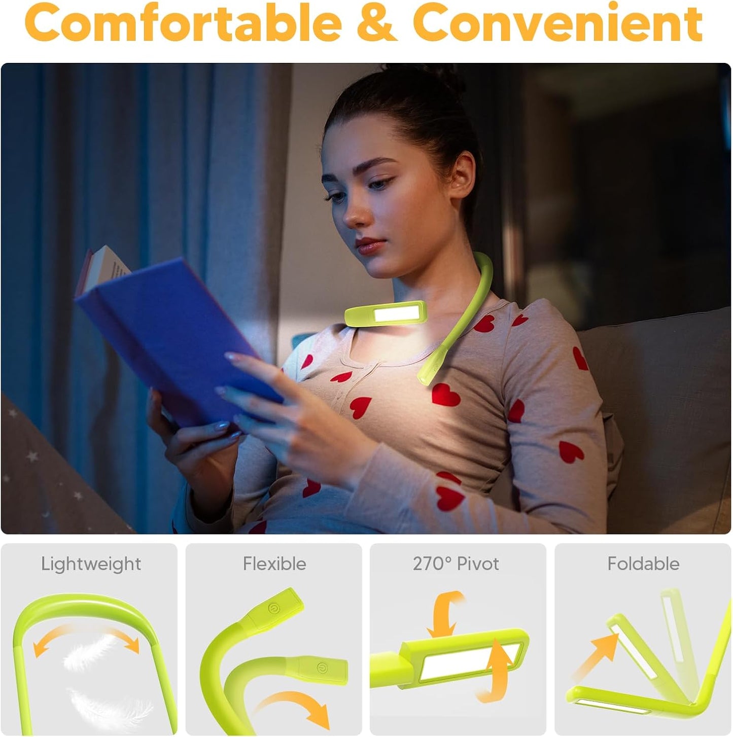 Reading Light, Rechargeable Neck Light, Stepless Dimming Book Light