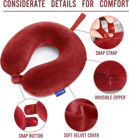 Travel Pillow Memory Foam for Airplanes - Neck Pillow for Traveling, Car, Home, Flight Pillow for Sleeping with Attachable Snap Strap Soft Washable Cover, Provide Head Neck Support Rest, Dark Gray
