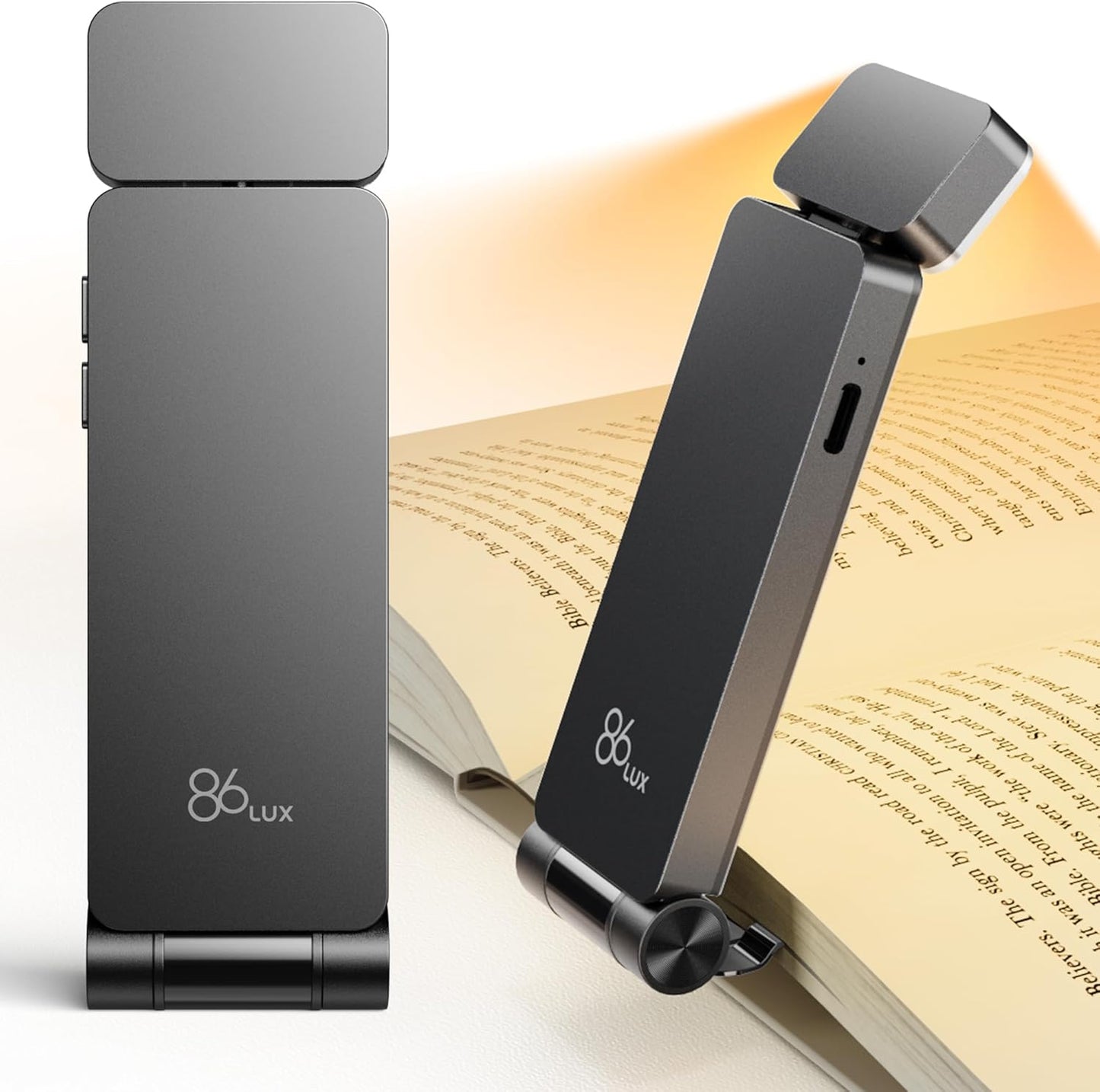 86lux Book Light, Rechargeable Reading Lights for Books in Bed, Ultralight Clip-on LED Bookmark Lamp with 3 Amber Colors & Stepless Dimming for Night Reading for Book Lovers, Papaya Orange