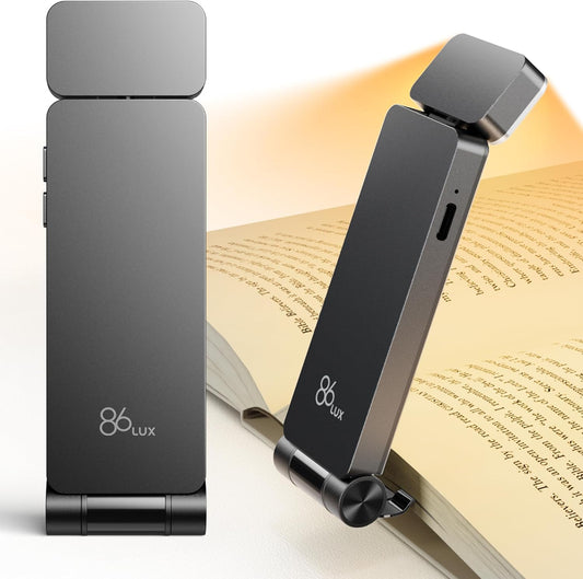 86lux Book Light, Rechargeable Reading Lights for Books in Bed, Ultralight Clip-on LED Bookmark Lamp with 3 Amber Colors & Stepless Dimming for Night Reading for Book Lovers, Papaya Orange