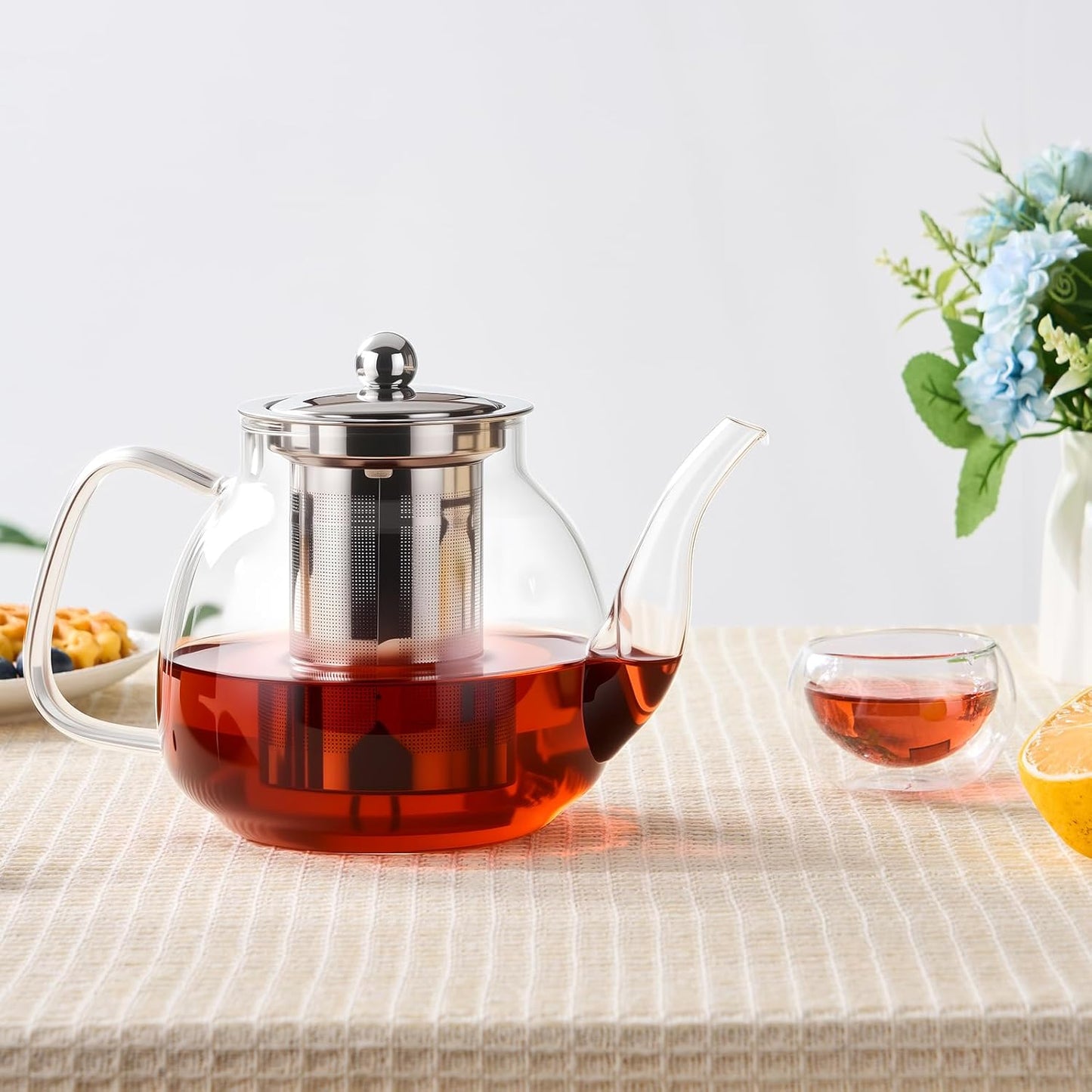 PARACITY Glass Teapot Stovetop 40 OZ/1200ml, Borosilicate Clear Tea Kettle with Removable 18/8 Stainless Steel Infuser, Teapot Blooming and Loose Leaf Tea Maker Tea Brewer for Camping, Travel