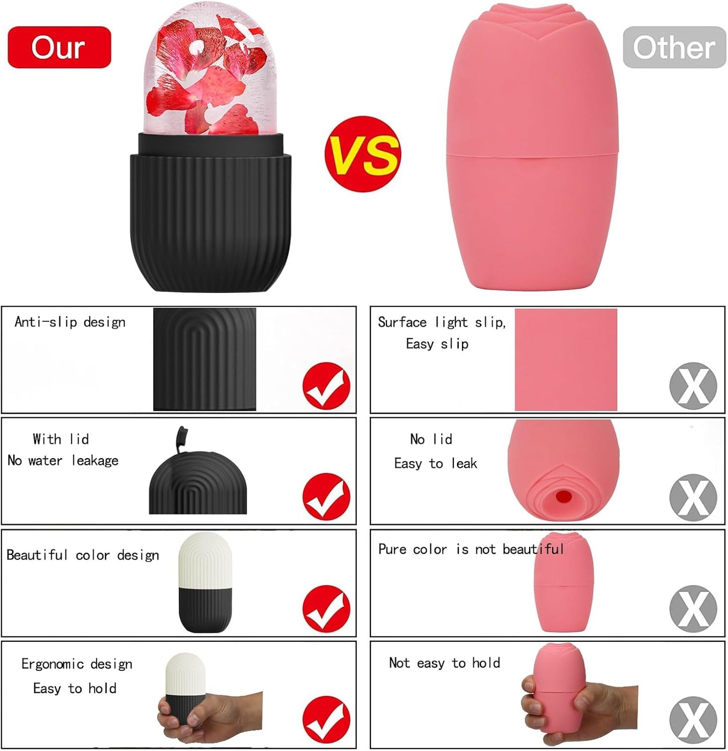 XHJRI Ice Cube Roller Massager for Face, Eyes and Neck Naturally Conditioning and Skin Care,De-Puff Eye Bags,Reduce Migraine Pain,Reusable Massage Silicone Ice Mold (Pink)