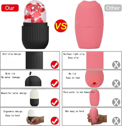 XHJRI Ice Cube Roller Massager for Face, Eyes and Neck Naturally Conditioning and Skin Care,De-Puff Eye Bags,Reduce Migraine Pain,Reusable Massage Silicone Ice Mold (Pink)