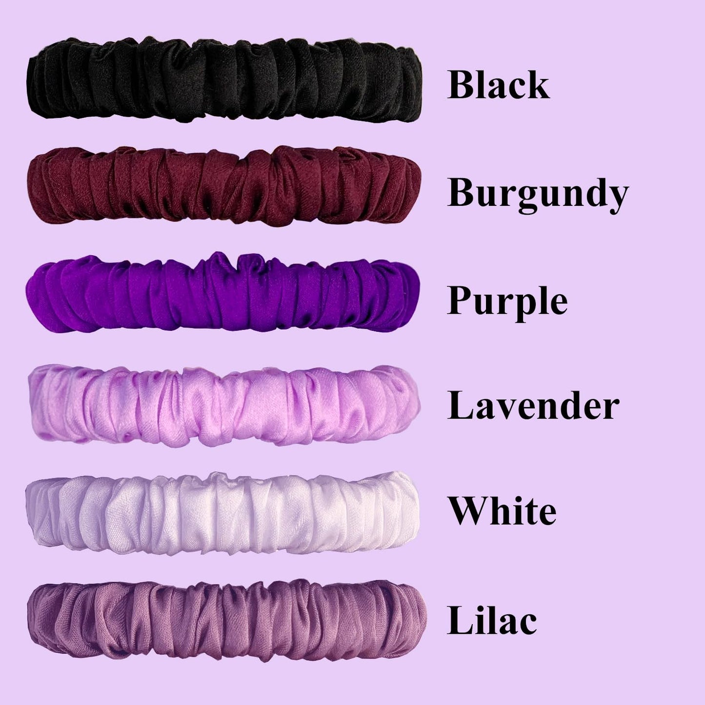 VLOMOT 6 Pcs Set 100% Pure Mulberry Silk Hair Scrunchies - 6 Chic Colors Everyday Skinny Scrunchies Silk Ponytail Holders - No Damage (Purple)