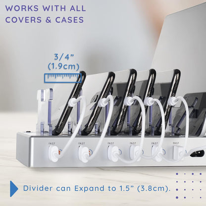 Fast Charging Station for Multiple Devices, 6-Port USB Charging Dock White