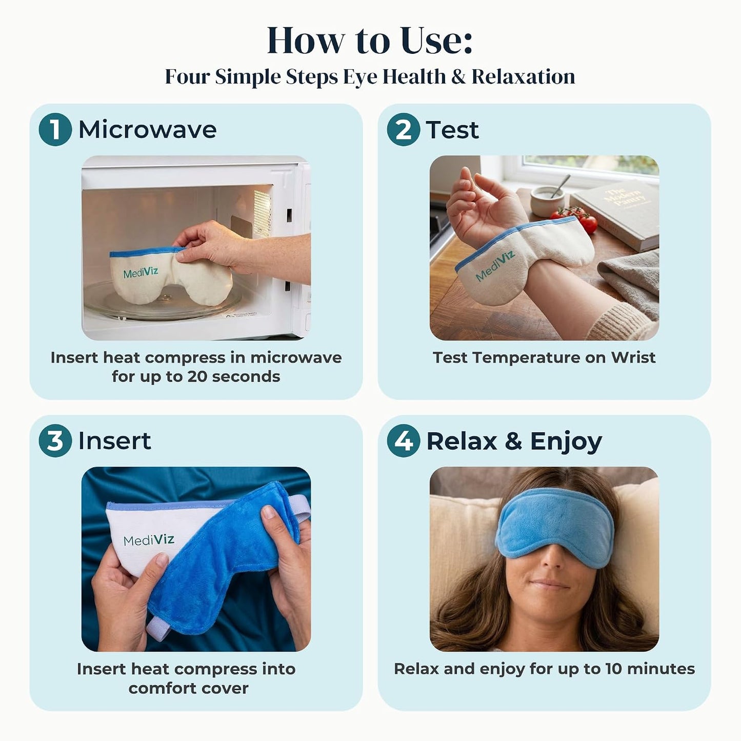 MediViz Heated Eye Mask, Hot or Cold Therapy | Moist Heat Compress for Irritation and Occasional Dry Eye, Removable Washable Cover