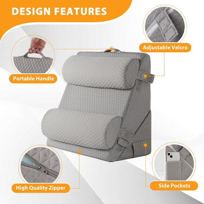 Ruqmuis Wedge Pillow Set for After Surgery, 3PCS Adjustable 9&12 Inch Bed Wedge Pillow for Sleeping, Incline Pillow Wedge for Headboard, Post Surgery, Acid Reflux, Neck&Back Support, White/Grey