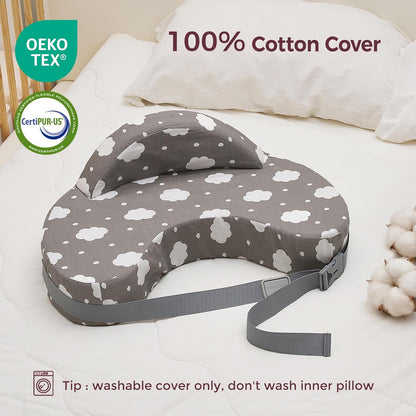 Momcozy CozyPro Nursing Pillow - All Around Lumbar & Arm Support - Safety Guard, Firm & Springy Memory Foam-Stable, Ergonomic Support, Easier Breastfeeding, Wider Cushion, Adjustable, Removable Cover