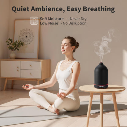 URPOWER 180ML Ceramic Essential Oil Diffuser, Ultrasonic Aromatherapy Diffuser with 7-Color Lights, Auto Shut-Off, Quiet Oil Diffuser for Bedroom, Home Office
