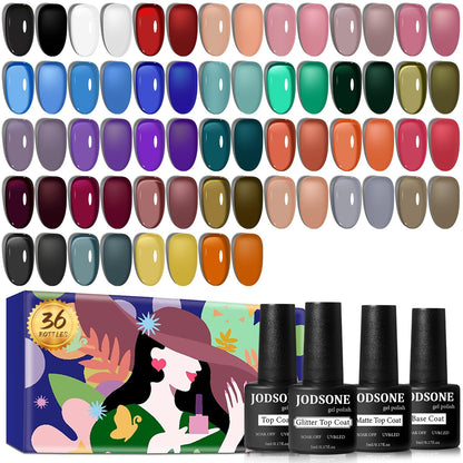 JODSONE Gel Nail Polish Kit 60 PCS with U V Light Soak off Base Top Coat 55 Shine Colors Gel Nail Kit Bright and Dark Brown Wine Red Series Manicure Set for Women and Girls