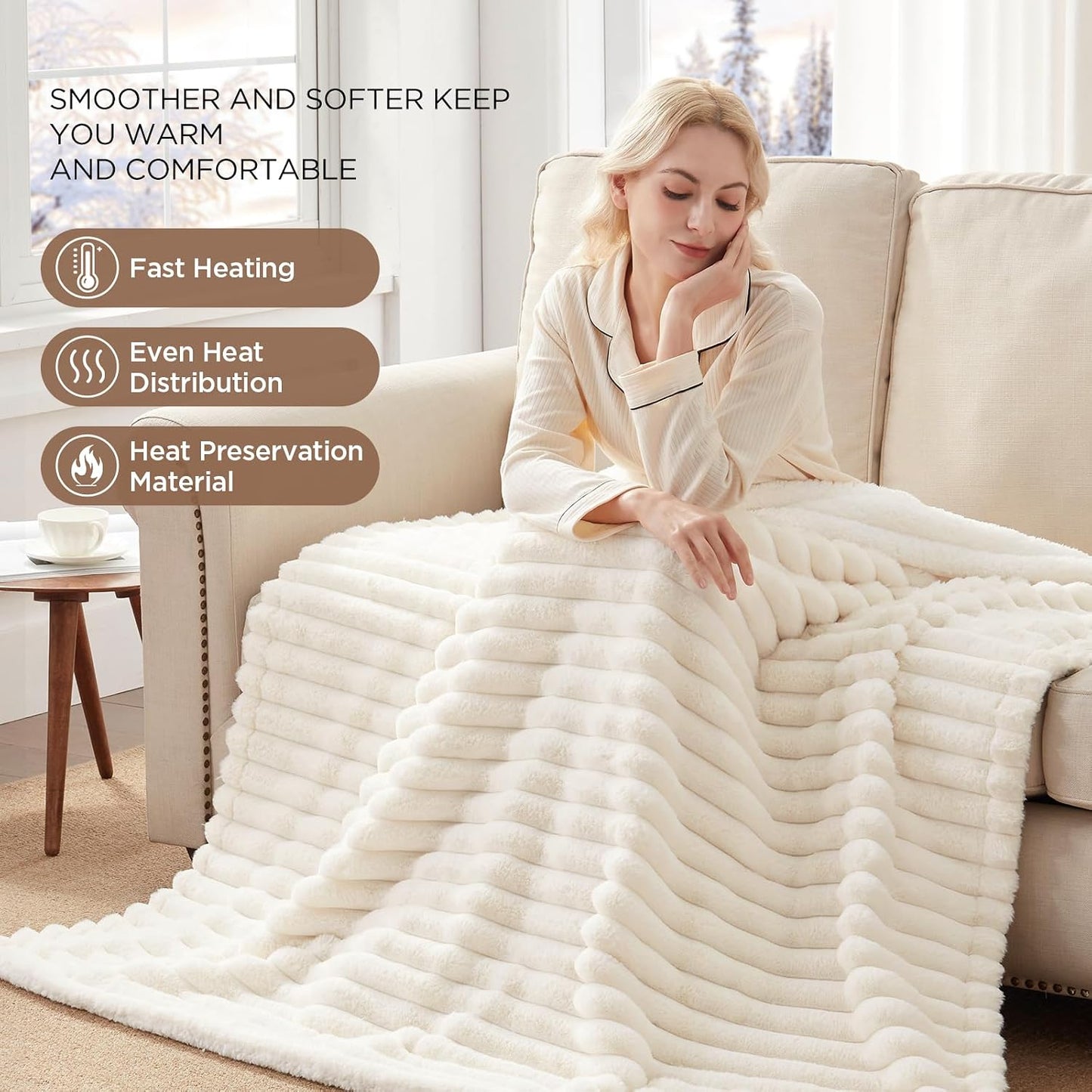 Westinghouse Heated Throw Blanket, Electric Blanket Throw with 6 Heating Levels and 2-10 Hours Time Settings, Flannel to Sherpa Super Cozy Heated Blanket Machine Washable, 50x60 inch, Charcoal