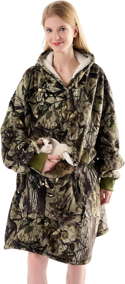 Krifey Wearable Blanket Hoodie, Oversized Sherpa Hooded Blanket for Adults | Soft sherpa fleece with sleeves and pocket; oversized fit for lounging, WFH, camping, Christmas and white elephant gifts.