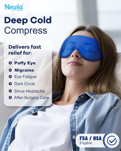 Cooling Gel Eye Mask for Puffy Eyes, Larger Full-Eye Cold Compress for Swelling, Ice-Cold Gel Therapy, Forehead & Upper Cheek Cooling Relief, Reusable Ice Pack for Eyes, FSA Eligible HSA, Black