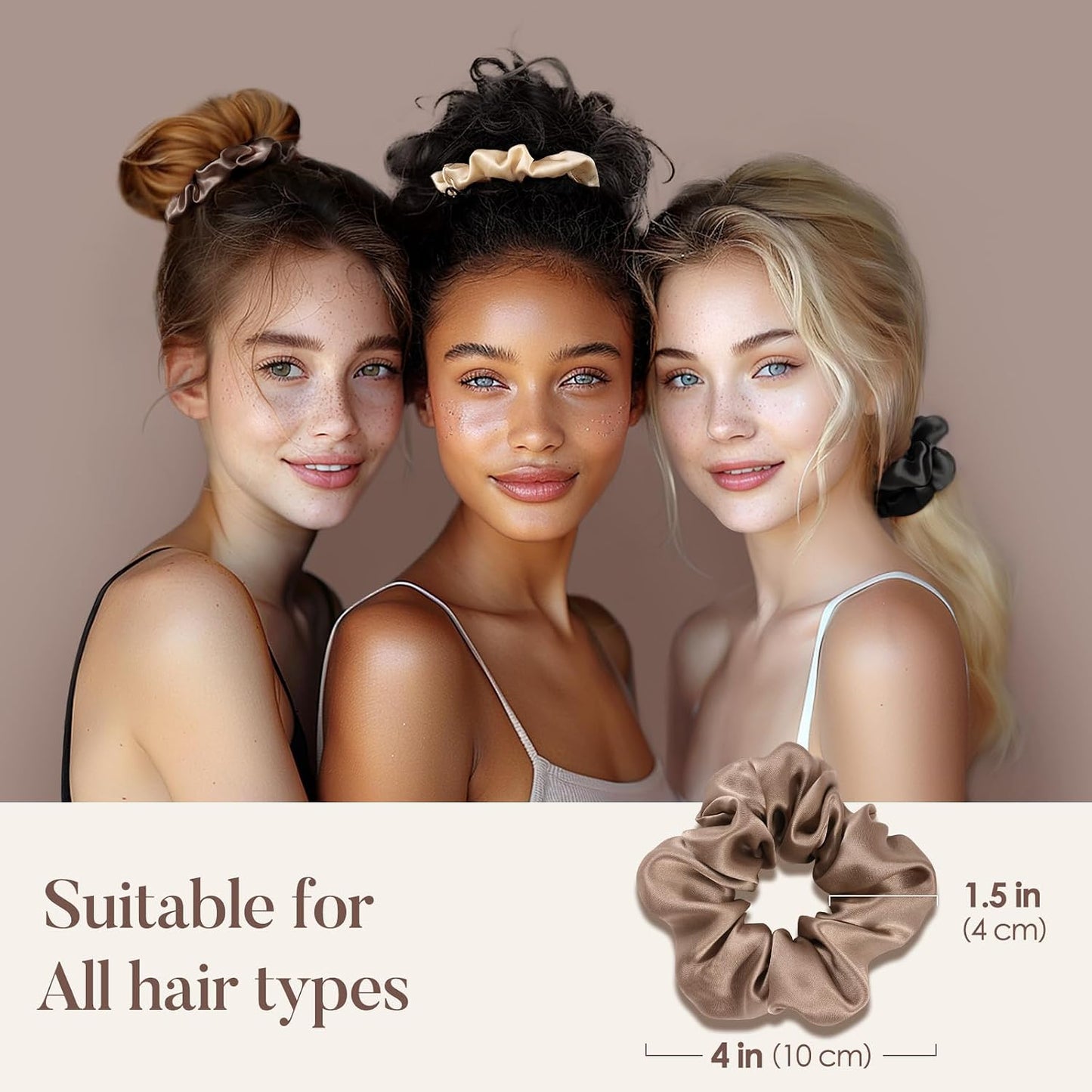 LULUSILK Silk Scrunchies for Hair Sleep, 100% Real Mulberry Silk, No Damage Hair Ties for Women and Girls, Classic Black, Pack of 3