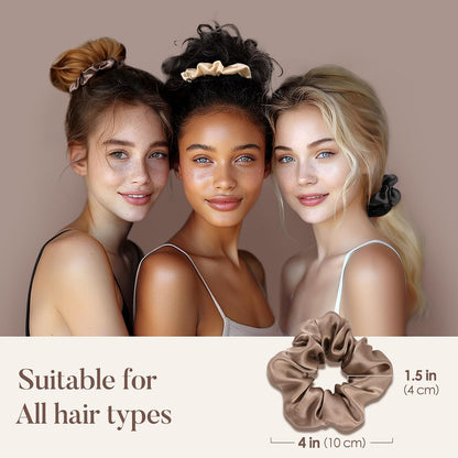LULUSILK Silk Scrunchies for Hair Sleep, 100% Real Mulberry Silk, No Damage Hair Ties for Women and Girls, Classic Black, Pack of 3