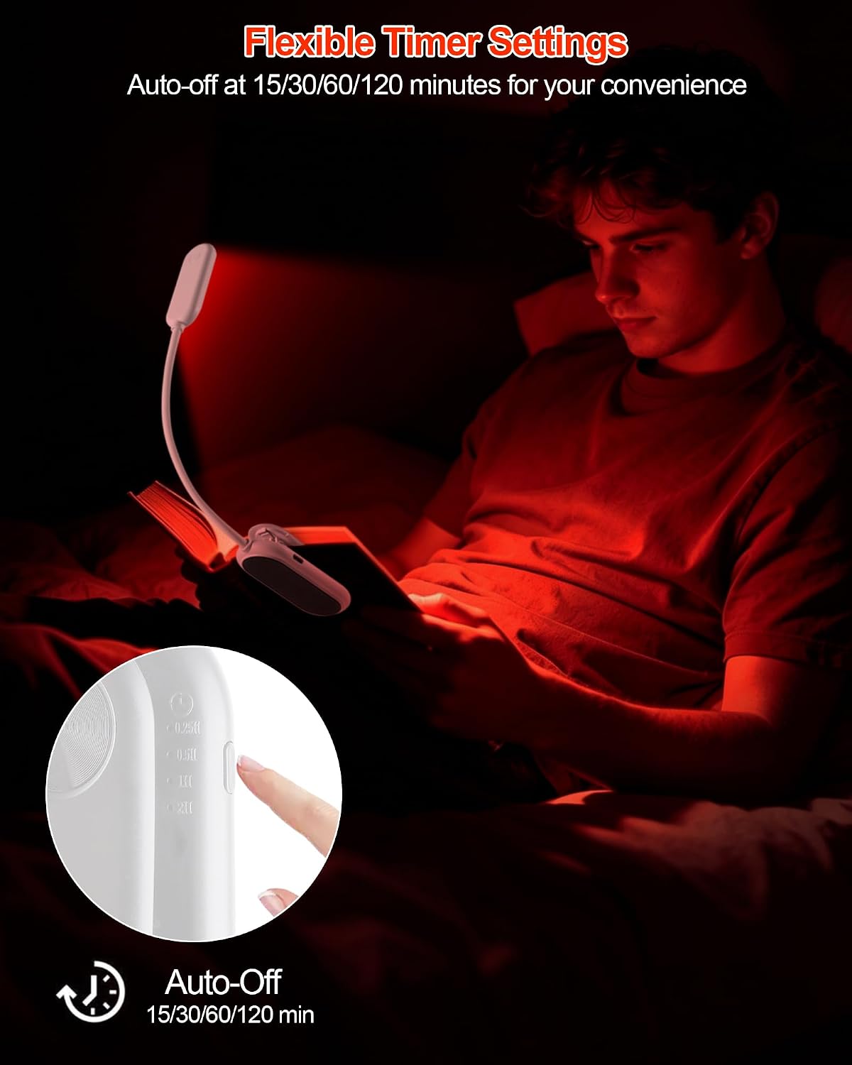 630nm Red Book Light for Reading at Night - Zero Blue Light, Dimmable Reading Lights for Books in Bed, LED Book Lamp Clip on, Gift for Students Parents Nurse Studying Travel (1 Pack)