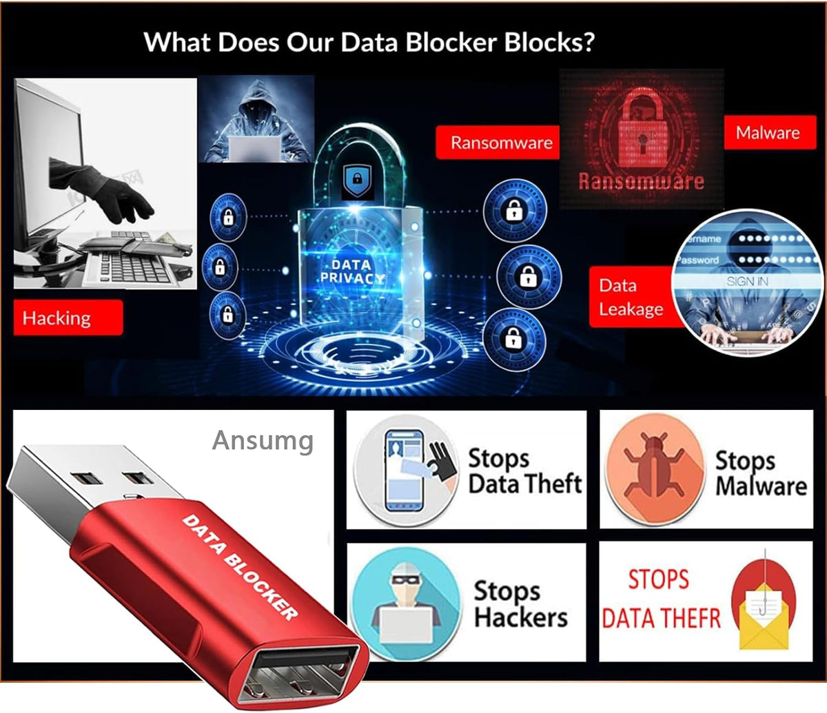 USB Data Blocker USB C Data Blocker for iphone15 16 17—Charge-Only