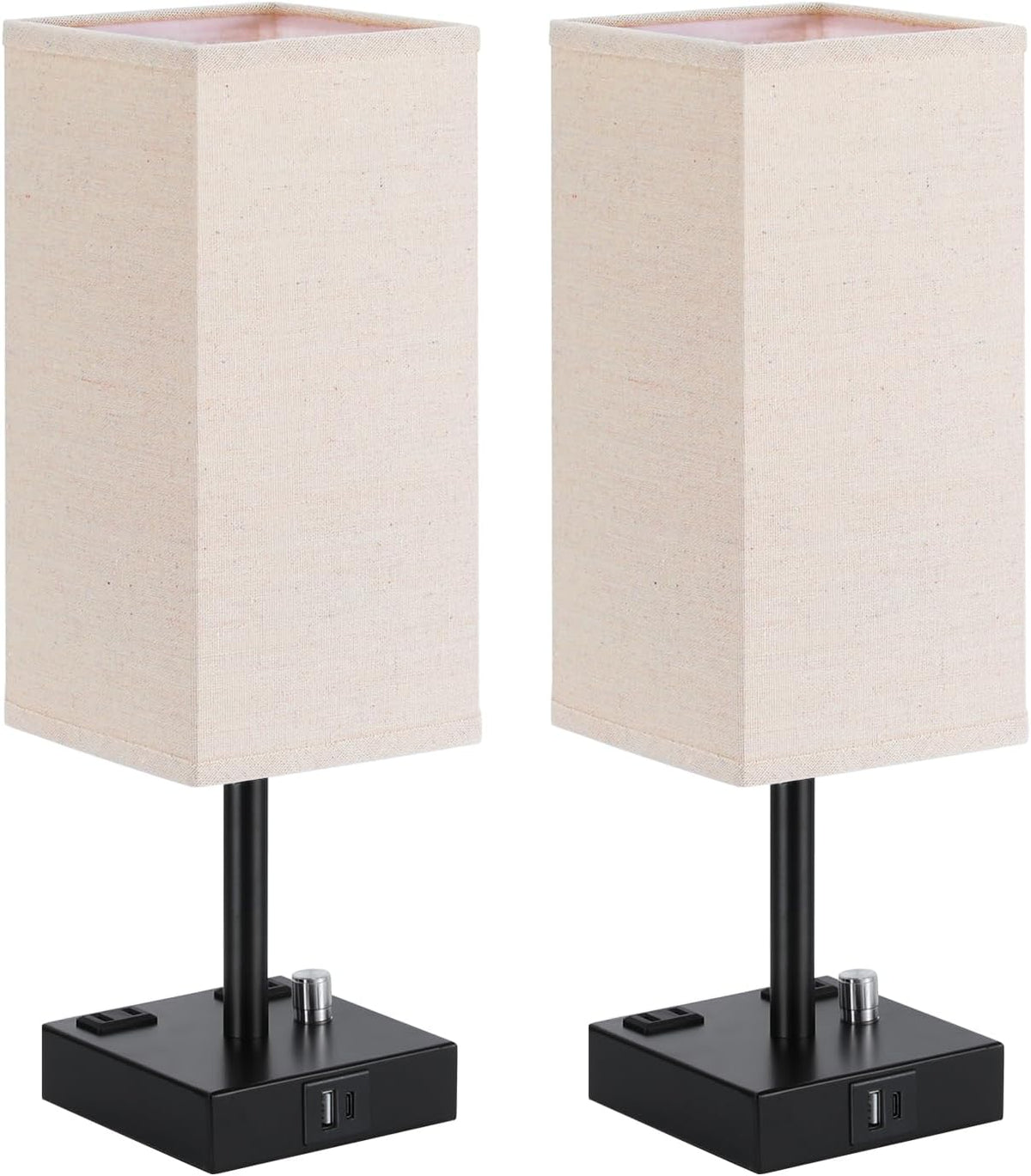 Bedside Table Lamps Set of 2 for Bedroom - Dimmable, USB C+A, 2 AC Outlets