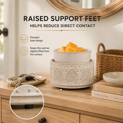 mocosa Ceramic Wax Melt Warmer, 3-in-1 Electric Wax Warmer for Scented Wax Melts, Flameless Candle Wax Burner for Home Fragrance, Bedroom Bathroom Office Decor, Gifts for Women Mom(Beige-Granular)