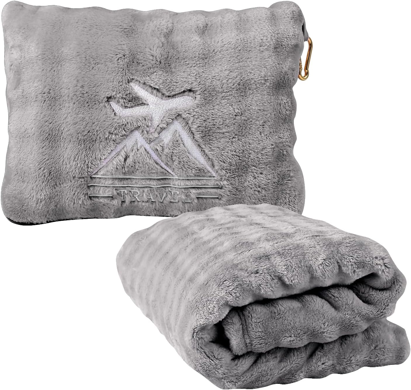 Travel Blanket and Pillow-2-in-1, Ultra-Soft&Compact, One-Piece Airplane Blanket with Hand Luggage Belt and Backpack Clip,Travelers Accessories Gifts, 61x43 Inches (Blue)