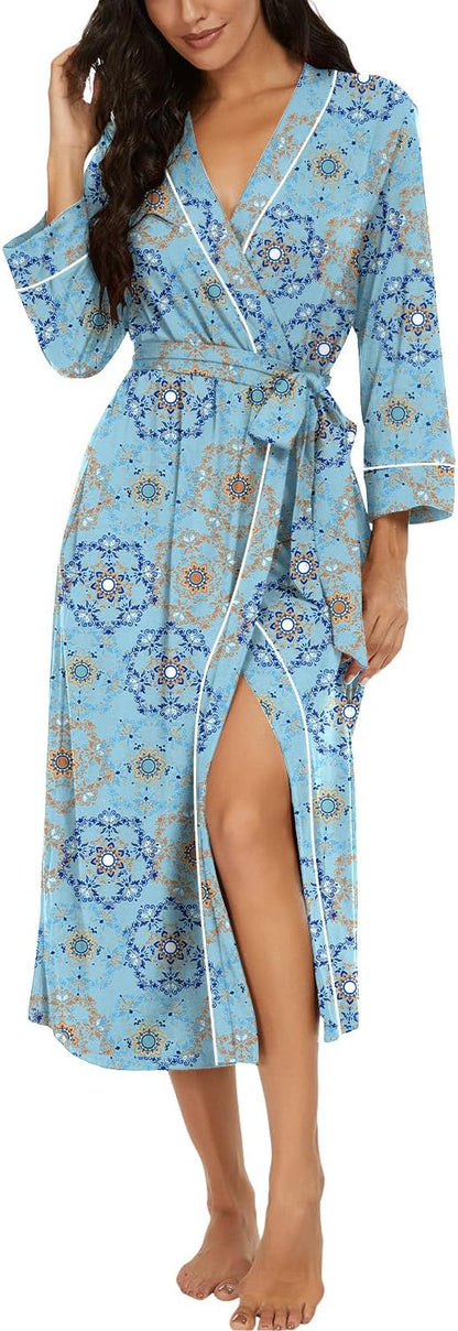 PrinStory Robes for Women 3/4 Sleeve Long Bath Robe XS-4XL