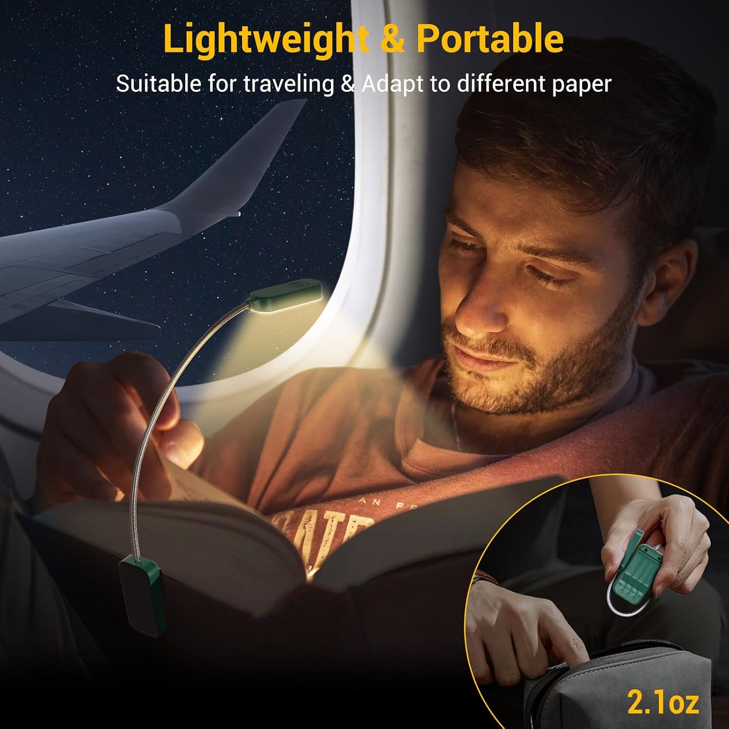 2 Pack Rechargeable Book Lights for Reading at Night, Eye-Caring Clip-On Reading Lights with 3 Color Temperatures & 3 Brightness Levels, Long Runtime Small Lightweight Clip on Lamp, Gifts for Reader