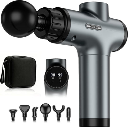 Massage Gun, Deep Tissue Percussion Muscle Massager for Pain Relief, Handheld Electric Back & Neck Massager with 30 Speeds and 6 Massage Heads for Athletes, Men & Women (Black)