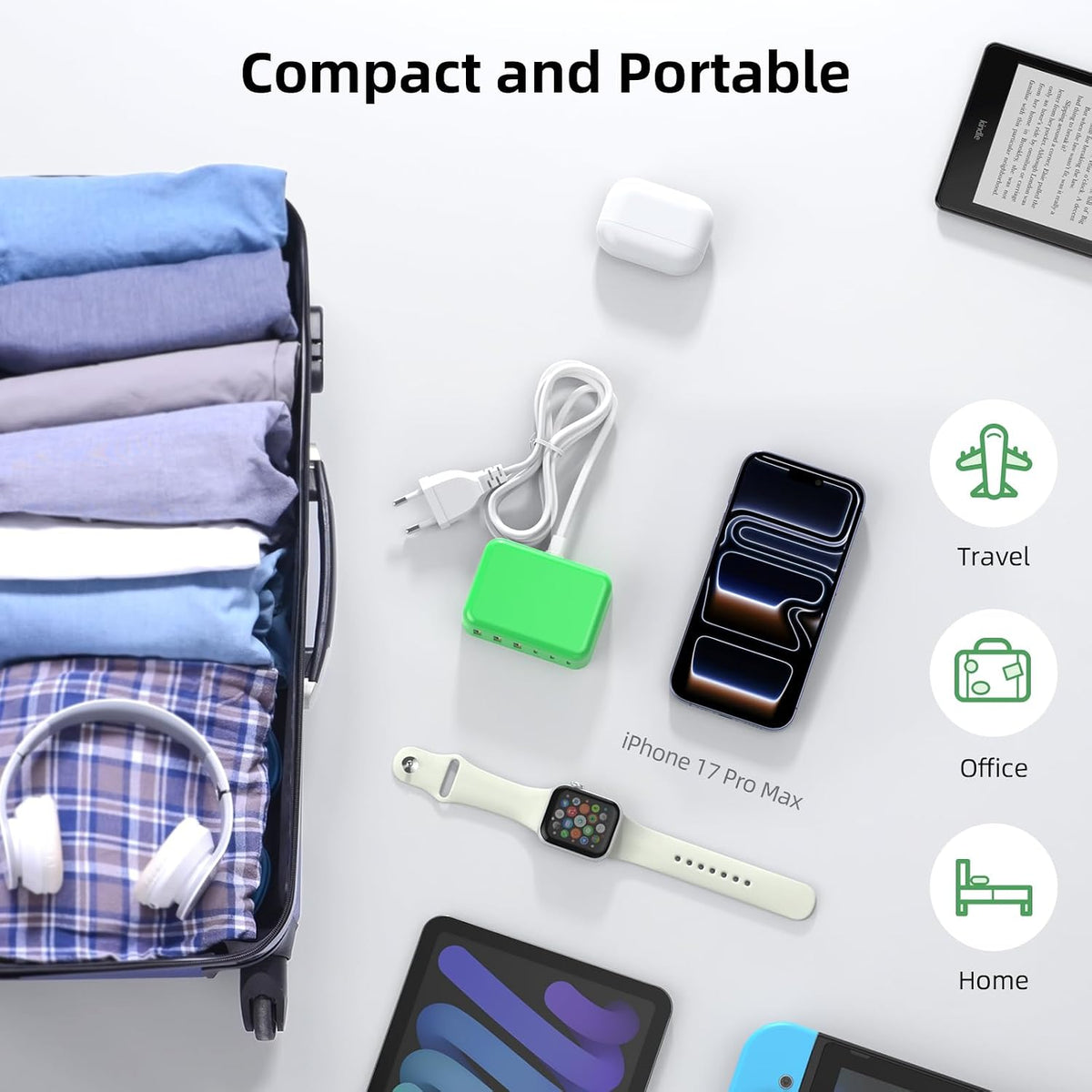 100W 6 in 1 USB Charger, 50% Smaller Charging Station for Multiple Devices