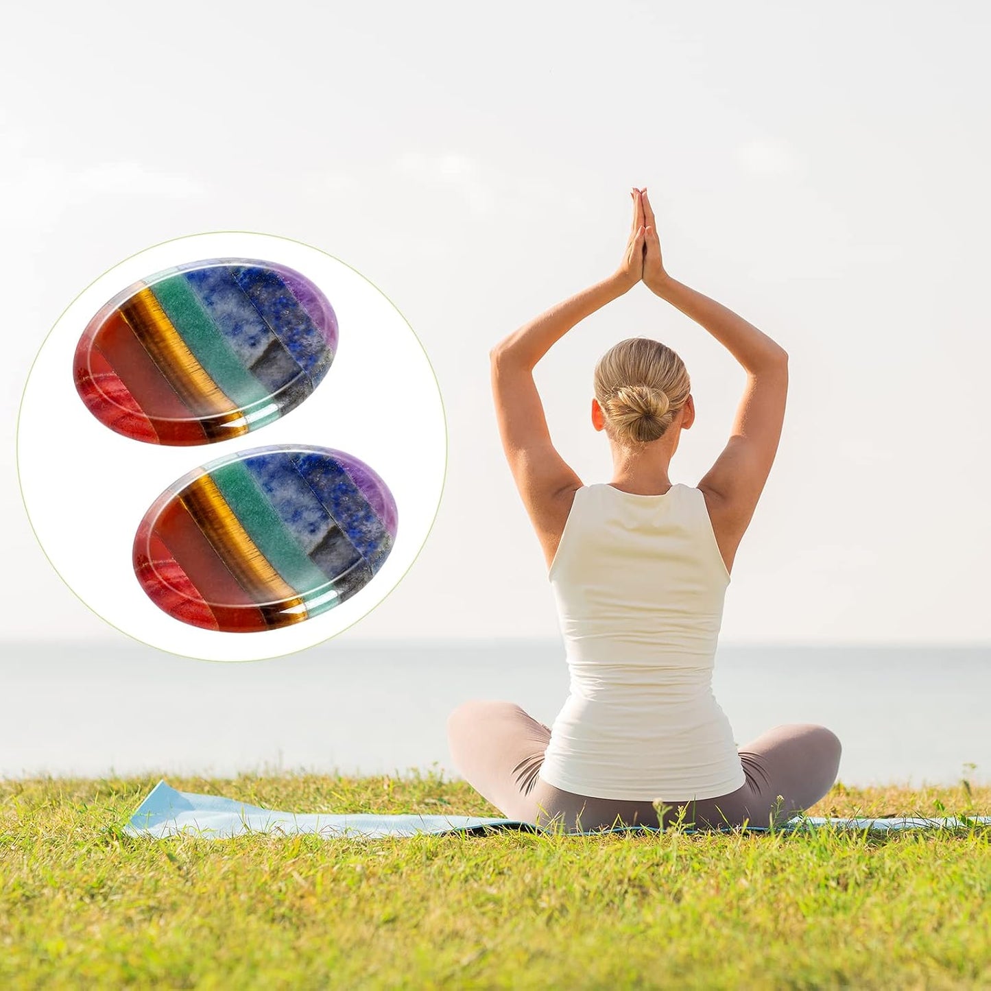 Marrywindix 2 Packs Natural Thumb Worry Stone Set 7 Chakra Crystals Healing Stones for Anxiety Stress Relief Meditation Crystal Therapy