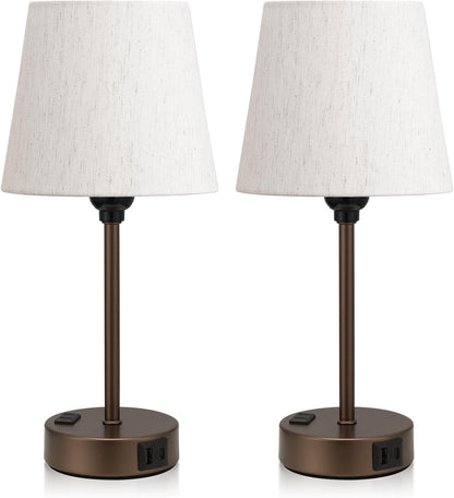 Mini Bedside Lamps for Bedrooms Set of 2 - Nightstand Bedroom Lamps with USB C Port and AC Outlet Charging, Dimmable Touch Small Bed Side Table Lamp, Black Night Stand Light for Kids/Guest Room