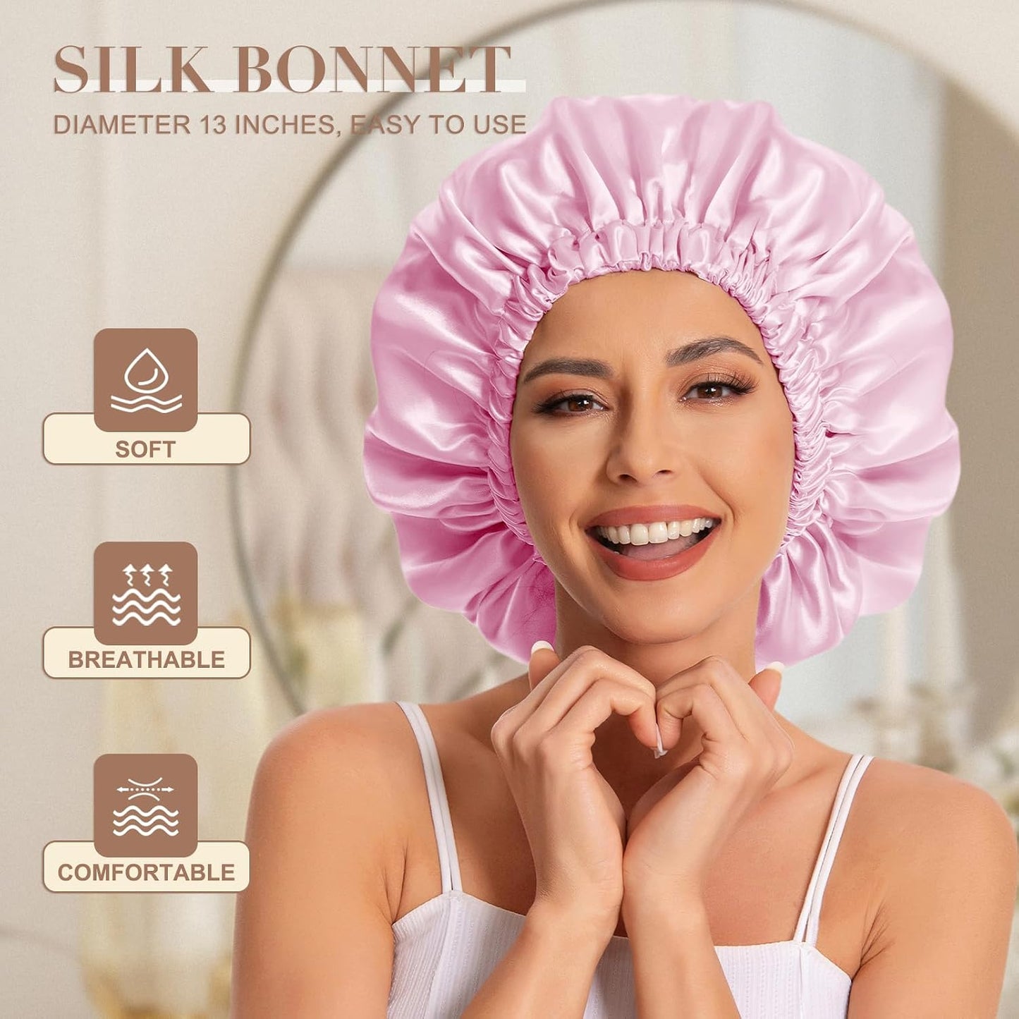 Satin Bonnet Silk Bonnet Hair Bonnet for Sleeping-Slouchy Beanie Hat Satin Sleep Cap for Women's Natural & Curly Hair(Blue Zircon)