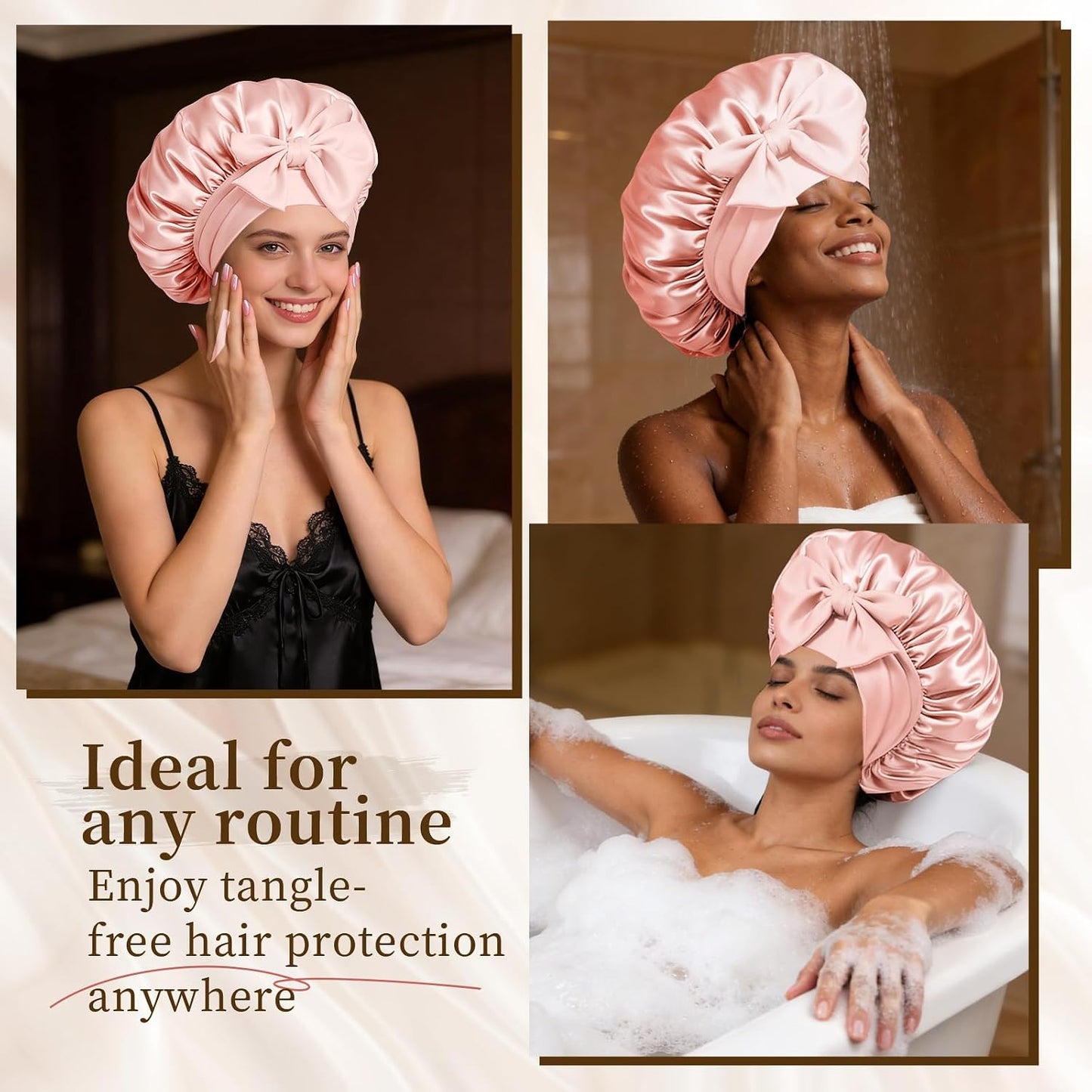 Silk Bonnet Satin Bonnet for Sleeping Large Bonnets with Tie Band Hair Wrap with Adjustable Straps Hair Cap for Women Curly Black