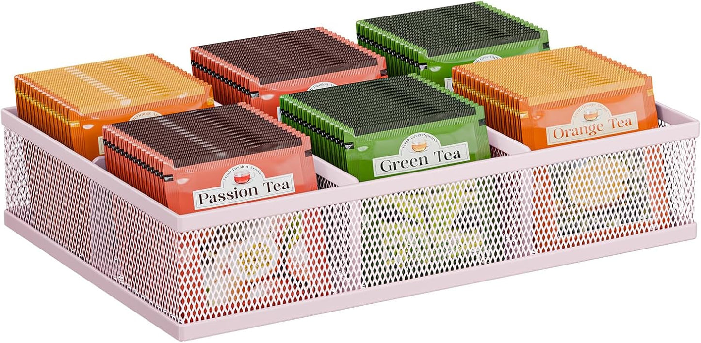 2 Tier Tea Bag Organizer, Mesh Tea Bag Holder with Handle, Teabag Holder, Tea Station Organizer for Countertop, Pantry, Kitchen, Cabinet -Black