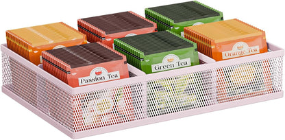 2 Tier Tea Bag Organizer, Mesh Tea Bag Holder with Handle, Teabag Holder, Tea Station Organizer for Countertop, Pantry, Kitchen, Cabinet -Black